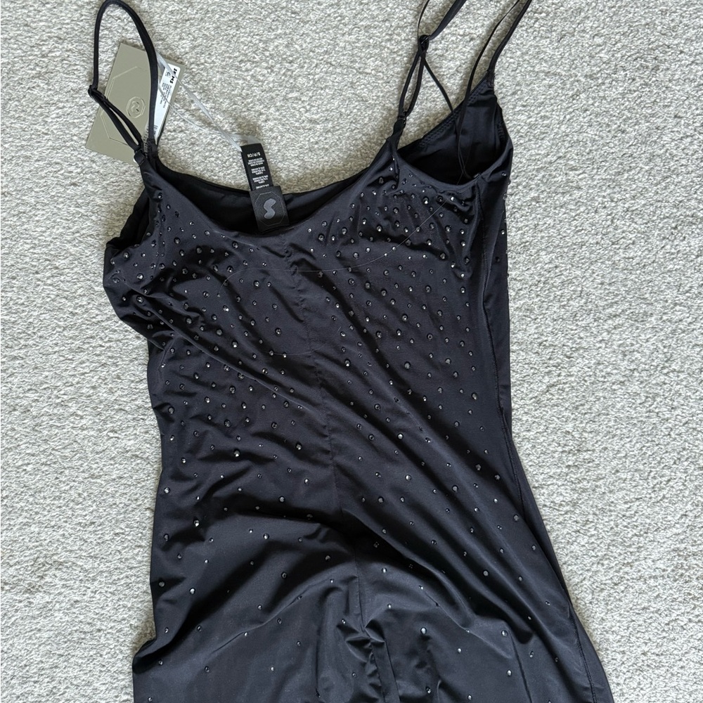 NWT - SWAROVSKI X SKIMS JELLY SHEER CAMI LONG DRESS | ONYX - Picture 4 of 5